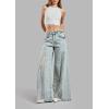 imageCHARTOU Low Rise Wide Leg Jeans Woman Baggy Lace Patchwork Flare Y2k Jeans Bell Bottom Denim Pants SummerBlue