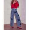 imageCHARTOU Women Baggy Jeans Cute Straight Wide Leg High Waist Denim Pants Y2k Distressed Jeans with PocketsBlue