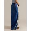imageCHARTOU Women Mid Rise Flare Wide Leg Baggy Jeans Retro Front Snap Buttons Cargo Pants Denim JeansBlue