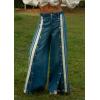 imageCHARTOU Women Mid Rise Flare Wide Leg Baggy Jeans Retro Front Snap Buttons Cargo Pants Denim JeansBlue