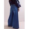 imageCHARTOU Women Mid Rise Flare Wide Leg Baggy Jeans Retro Front Snap Buttons Cargo Pants Denim JeansBlue