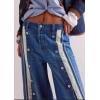 imageCHARTOU Women Mid Rise Flare Wide Leg Baggy Jeans Retro Front Snap Buttons Cargo Pants Denim JeansBlue