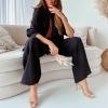 imageCHARTOU Womens 2 Piece Outfit Cotton Linen Button Down Shirt Elastic Waist Wide Leg Pants Lounge SetBlack