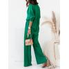 imageCHARTOU Womens 2 Piece Outfit Cotton Linen Button Down Shirt Elastic Waist Wide Leg Pants Lounge SetGreen