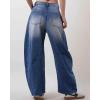 imageCHARTOU Womens Distressed Barrel Jeans Baggy Wide Leg Jeans Boyfriend Ripped Patchwork Crop Denim PantsDark Blue