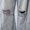 imageCHARTOU Womens Distressed Barrel Jeans Baggy Wide Leg Jeans Boyfriend Ripped Patchwork Crop Denim PantsLight Blue