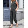 imageCHARTOU Womens Lightweight 2 Pieces Outfits Plaid Tank Vest Capri Wide Leg Pants Sets Loose Fit Lounge SetsArmy Green