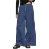 imageCHARTOU Lightweight Denim Palazzo Pants for Women Baggy Wide Leg Jeans Elastic Waist Loose TrousersDark Blue