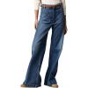 imageCHARTOU Straight Wide Leg Jeans for Women Baggy Boyfriend High Waist Stretchy Denim PantsBlue