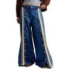 imageCHARTOU Women Mid Rise Flare Wide Leg Baggy Jeans Retro Front Snap Buttons Cargo Pants Denim JeansBlue