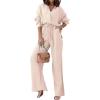 imageCHARTOU Womens 2 Piece Outfit Cotton Linen Button Down Shirt Elastic Waist Wide Leg Pants Lounge SetApricot