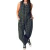 imageCHARTOU Womens Lightweight 2 Pieces Outfits Plaid Tank Vest Capri Wide Leg Pants Sets Loose Fit Lounge SetsArmy Green