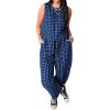 imageCHARTOU Womens Lightweight 2 Pieces Outfits Plaid Tank Vest Capri Wide Leg Pants Sets Loose Fit Lounge SetsBlue