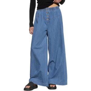 imageCHARTOU Lightweight Denim Palazzo Pants for Women Baggy Wide Leg Jeans Elastic Waist Loose TrousersLight Blue