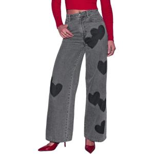 imageCHARTOU Women Baggy Jeans Cute Straight Wide Leg High Waist Denim Pants Y2k Distressed Jeans with PocketsGrey