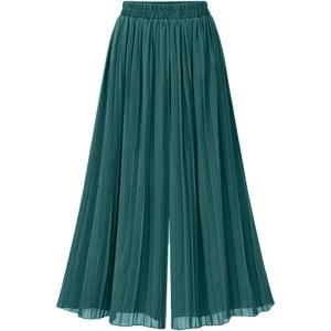 imageCHARTOU Womens Loose Chiffon Elastic Waist Pleated Cropped Wide Leg Pants PalazzoGreen