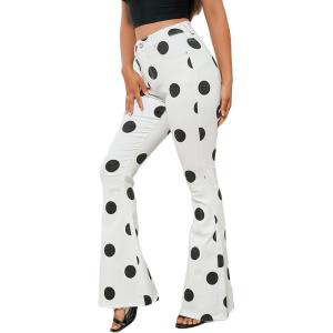 imageCHARTOU Womens Retro High Rise Polka Slim Fit Dot Bell Bottom Denim JeansWhite