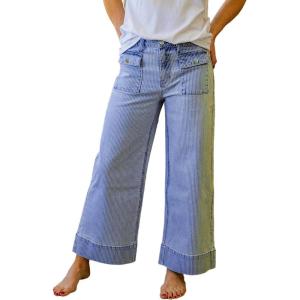 imageCHARTOU Womens Wide Leg Jeans High Waisted Zimbaplatinum Denim Pants Striped Baggy Jeans with PocketsBlue