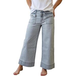 imageCHARTOU Womens Wide Leg Jeans High Waisted Zimbaplatinum Denim Pants Striped Baggy Jeans with PocketsLight Blue
