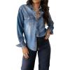 imageCHARTOU Women Snap Button Down Denim Shirts Long Sleeve Lightweight Denim Jean Blouse TopsBlue