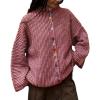 imageCHARTOU Women Colorful Button Up Y2k Sweater Striped Fall Stand Collar Cropped Cardigan Cute Long Sleeve TopRed