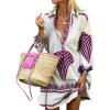 imageCHARTOU Women V Neck Boho Beach Mini Dress Lantern Long Sleeve Printed Loose Shirt DressPurple