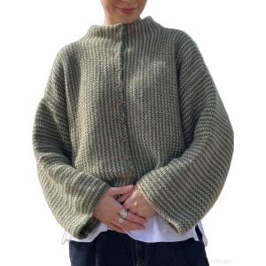 imageCHARTOU Women Colorful Button Up Y2k Sweater Striped Fall Stand Collar Cropped Cardigan Cute Long Sleeve TopDark Green
