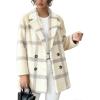 imageCHARTOU Women Fuzzy Fleece Sherpa Pea Coat Winter Plaid Double Breasted Overcoat Outwear JacketBeige