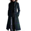 imageCHARTOU Women Long Wool Plaid Pea Coat Fall Winter Casual Single Breasted Midi Trench Overcoat OutwearGreen