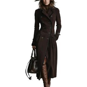 imageCHARTOU Women Faux Suede Leather Jacket Notched Lapel Double Breasted Trench Overcoat Long Winter CoatCoffee