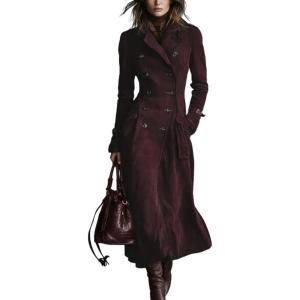 imageCHARTOU Women Faux Suede Leather Jacket Notched Lapel Double Breasted Trench Overcoat Long Winter CoatDark Red