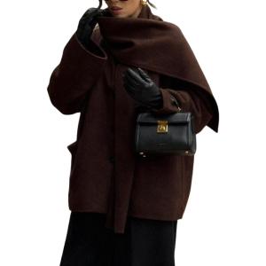 imageCHARTOU Women Oversized Wool Trench Overcoat Winter Scarf Collar Single Breasted Outwear JacketCoffee