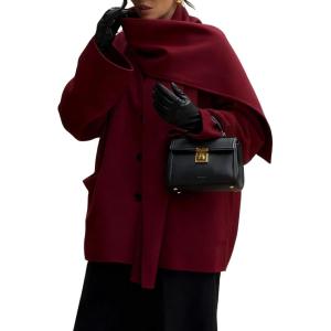 imageCHARTOU Women Oversized Wool Trench Overcoat Winter Scarf Collar Single Breasted Outwear JacketWine Red