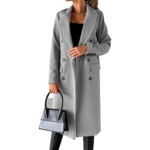 imageCHARTOU Womens Winter Wool Blend Double Breasted Slim Long Trench Coat OvercoatGrey