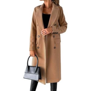 imageCHARTOU Womens Winter Wool Blend Double Breasted Slim Long Trench Coat OvercoatKhaki