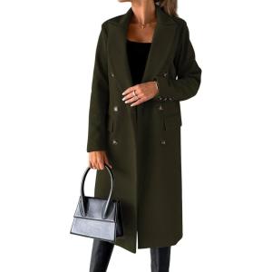 imageCHARTOU Womens Winter Wool Blend Double Breasted Slim Long Trench Coat OvercoatOlive
