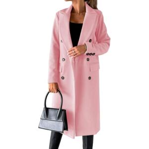 imageCHARTOU Womens Winter Wool Blend Double Breasted Slim Long Trench Coat OvercoatPink