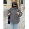 imageCHARTOU Women Crop Pea Coat Wool Blend Winter Loose Casual Short Jacket OutwearGrey