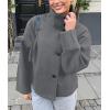 imageCHARTOU Women Crop Pea Coat Wool Blend Winter Loose Casual Short Jacket OutwearGrey