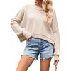 imageCHARTOU Women Loose Crew Neck Cable Knit Sweater Fall Ribbed Long Sleeve Knitted Sweater Pullover JumperApricot