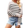 imageCHARTOU Women Loose Crew Neck Cable Knit Sweater Fall Ribbed Long Sleeve Knitted Sweater Pullover JumperApricot Stripe