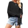 imageCHARTOU Women Loose Crew Neck Cable Knit Sweater Fall Ribbed Long Sleeve Knitted Sweater Pullover JumperBlack