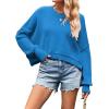 imageCHARTOU Women Loose Crew Neck Cable Knit Sweater Fall Ribbed Long Sleeve Knitted Sweater Pullover JumperBlue