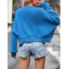 imageCHARTOU Women Loose Crew Neck Cable Knit Sweater Fall Ribbed Long Sleeve Knitted Sweater Pullover JumperBlue