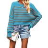 imageCHARTOU Women Loose Crew Neck Cable Knit Sweater Fall Ribbed Long Sleeve Knitted Sweater Pullover JumperBlue Stripe
