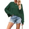 imageCHARTOU Women Loose Crew Neck Cable Knit Sweater Fall Ribbed Long Sleeve Knitted Sweater Pullover JumperGreen