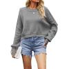 imageCHARTOU Women Loose Crew Neck Cable Knit Sweater Fall Ribbed Long Sleeve Knitted Sweater Pullover JumperGrey