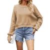 imageCHARTOU Women Loose Crew Neck Cable Knit Sweater Fall Ribbed Long Sleeve Knitted Sweater Pullover JumperKhaki