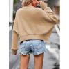 imageCHARTOU Women Loose Crew Neck Cable Knit Sweater Fall Ribbed Long Sleeve Knitted Sweater Pullover JumperKhaki