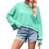 imageCHARTOU Women Loose Crew Neck Cable Knit Sweater Fall Ribbed Long Sleeve Knitted Sweater Pullover JumperLake Green